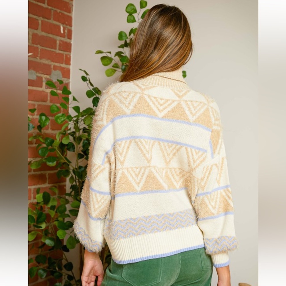39. OVERSIZED U NECK LINE ETHNIC PRINTED FUZY FLEECE SOFT WARM SWEATER - Picture 2 of 4